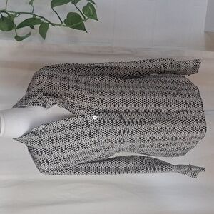 Talbots Pure Silk Collared Button Front Shirt Brown White Print Sz6